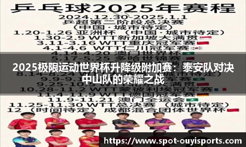 2025极限运动世界杯升降级附加赛：泰安队对决中山队的荣耀之战